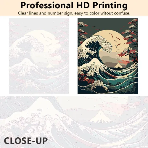 Miniatura 3 de TUMOVO Pintura por números para adultos, ondas, pintura al óleo, por números, para principiantes, kit de pintura floral por números, pintura al