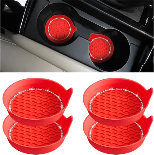 Miniatura 8 de XINLIYA 4 Piezas Posavasos Brillantes para Portavasos de Auto, Posavasos Universales con Inserto de Cristal con Diamantes de Imitación