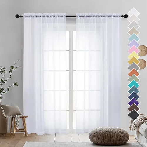 Miniatura 116 de OVZME - Cortinas traslúcidas blancas de 45 pulgadas de largo, 2 paneles, cortinas de gasa con bolsillo para barra para ventanas pequeñas, cada una