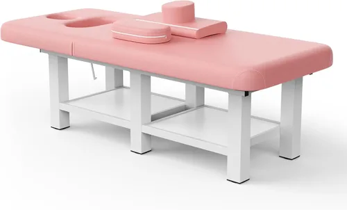 Miniatura 11 de pouseayar Mesa de masaje estacionaria ancha gris beige con respaldo para mesa de tratamiento, mesa de terapia física, cama facial de spa, marco