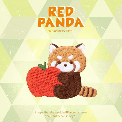 Miniatura 3 de Parche bordado de panda rojo de dibujos animados, autoadhesivas, parches de mapache pequeño, calcomanías de tela para bordar sin costura para ropa