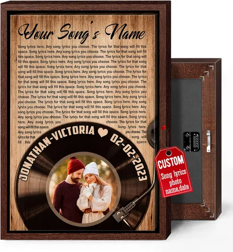 Miniatura 18 de H-DEWALL Regalos para marido de parte de la esposa, letras de canciones personalizadas con marco, discos de vinilo retro, decoración de pared