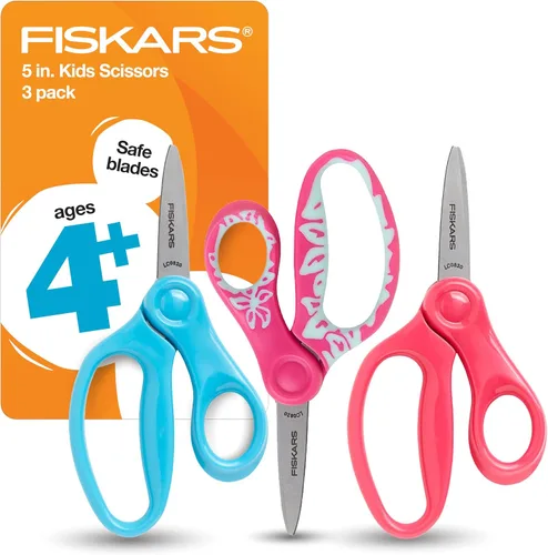 Miniatura 9 de Fiskars Tijeras de punta roma de 5 pulgadas para niños de 4 a 7 años (paquete de 3) - Tijeras para la escuela o manualidades - Suministros