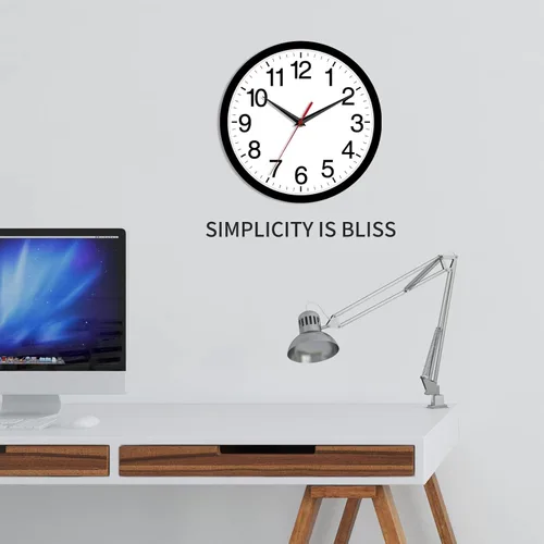 Miniatura 6 de Rohioue Reloj de pared moderno de 8 pulgadas, funciona con pilas, silencioso, sin tictac, pequeño reloj analógico para sala de estar, oficina, Negro