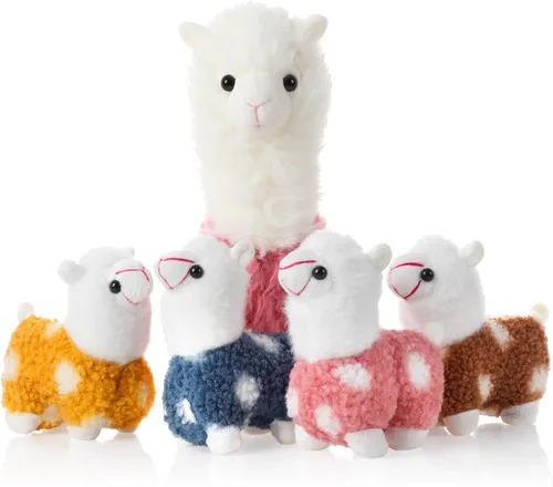 Miniatura 7 de Civaner Animal de peluche de llama con 4 peluches de llama bebé, lindo juego de peluche de alpaca suave Kawaii para niños y niñas, graduación, Blanco
