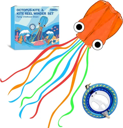 Miniatura 10 de Cometas de pulpo para niños y adultos fáciles de volar, 24 x 158 pulgadas, kit de cometa grande y suave para niños y niñas, juego de cometa de playa