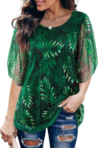 Miniatura 3 de SeSe Code Blusas de malla de manga 34, con volantes, para mujer, sueltas, holgadas y elásticas