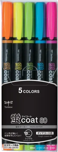 Tombow Resaltador WA-SC5C, capa de luciérnaga 80 (núcleo recubierto de polímero de punta fuerte), tipo único, 5 colores