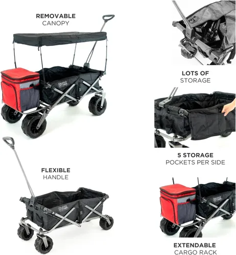 Miniatura 6 de Creative Outdoor All-Terrain Deluxe Wagon Ruedas giratorias todo terreno de 360 grados Ideal para playa, parque, jardín y portón trasero Negro