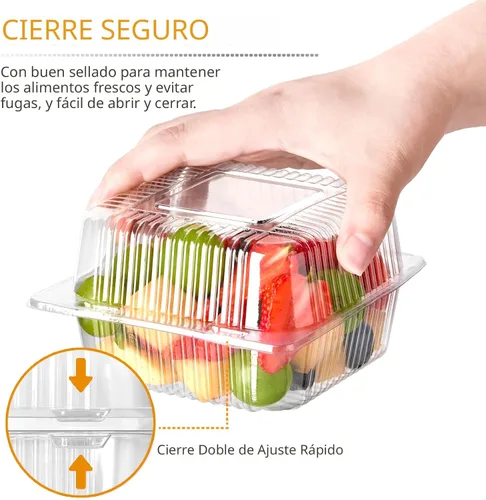 Miniatura 3 de Zezzxu Paquete de 50 Recipientes de Plástico Transparente para Comida para Llevar, Recipientes Cuadrados para Rebanadas de Pastel con Tapas