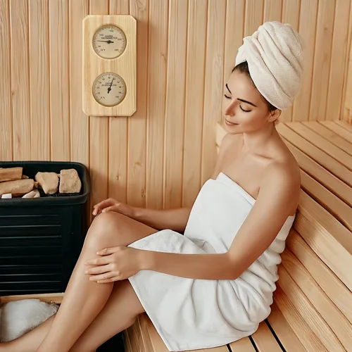 Miniatura 4 de Plus tard Termómetro e higrómetro de sauna Medidor vertical 2 en 1 Medición de humedad de temperatura interior para sala de sauna