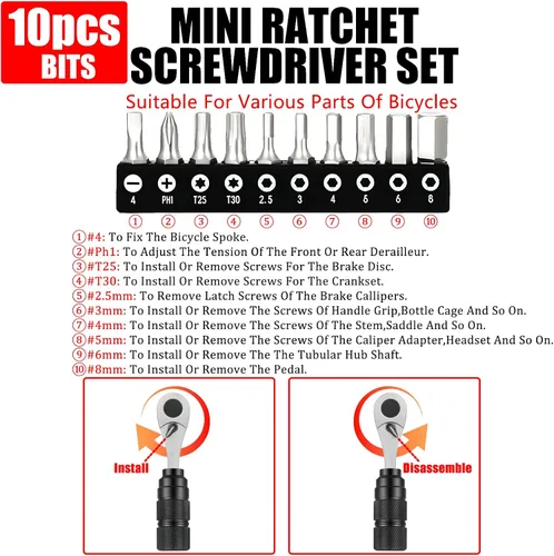 Miniatura 3 de Kit de herramientas de bicicleta portátil, llave dinamométrica pequeña de 1/4 pulgadas, juego de destornilladores magnéticos de trinquete, kit