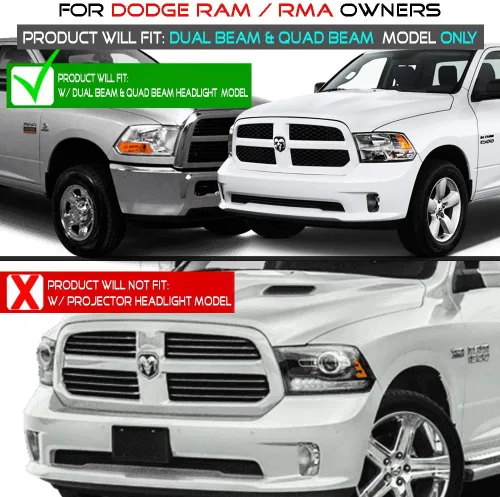 Miniatura 7 de ACANII – Faros delanteros LED negros con señal DRL y doble proyector para Dodge Ram 1500 2500 3500 2009-2018
