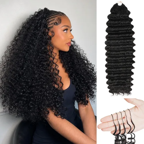 Miniatura 12 de Pelo rizado birmano de ganchillo rizado de plumas de ganchillo cabello humano negro natural negro 14 pulgadas