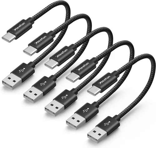 CLEEFUN Cable USB C corto de 1 pie, paquete de 5 cables de carga USB A a tipo C de carga rápida para iPhone 17 16 15 Pro Max Air Plus, para Samsung