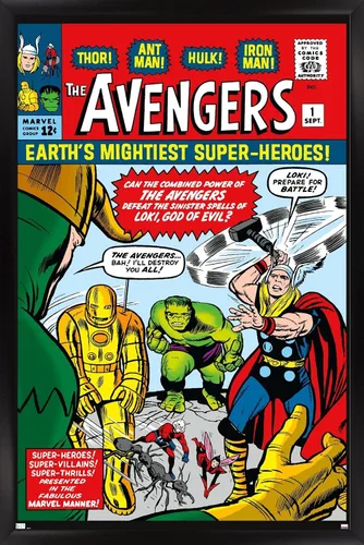Miniatura 8 de Trends International Marvel Comics Avengers #1 - Póster de pared, 34 pulgadas de largo x 22.4 pulgadas, versión enmarcada en madera de granero