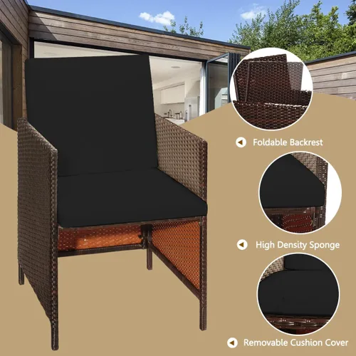 Miniatura 6 de HAPPYGRILL Juego de 9 piezas de comedor para patio al aire libre con asientos acolchados, mesa de comedor que ahorra espacio con mesa de madera