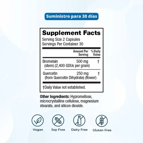Miniatura 4 de VitaMedica Suplemento de bromelina y quercetina - 500 mg de bromelina 250 mg de quercetina - 2400 GDU para inmunidad, apoyo articular, inflamación