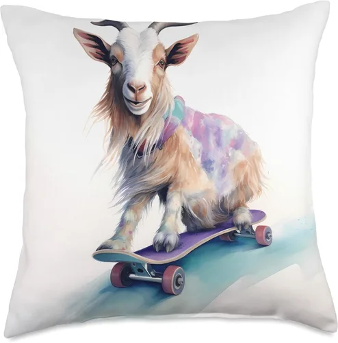 Miniatura 5 de Skateboarding Goat Adventurous Goat On Skateboard Monopatín de cabra, animal, almohada deportiva, 16x16, multicolor