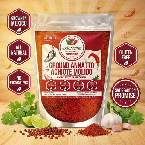 Miniatura 4 de Achiote Powder - Semillas de annatto molidas de 16 onzas (1 libra), ideales para añadir color y sabor suave en sopas, guisos, carnes y recetas