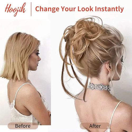 Miniatura 4 de HOOJIH - Pieza de cabello estilo moño desordenado, extensiones de cabello superlargas con moño rizado, cabello ondulado, accesorios para cola
