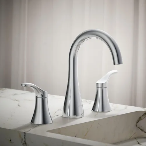Miniatura 2 de KOHLER K-27390-4-CP Simplice® - Grifo de lavabo de baño con dos manijas de palanca y drenaje clicker, 1.2 GPM, cromo pulido