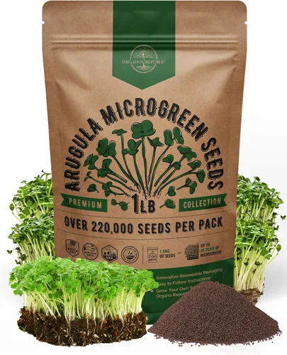 Miniatura 11 de Organo Republic Semillas de germinación de rúcula y microgreens – 55,000 semillas de reliquia sin OMG, brotes en bolsa resellable de 4 onzas