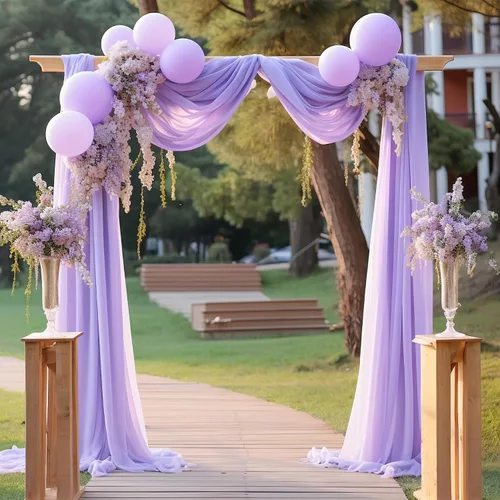 Miniatura 31 de gogoparti Tela drapeada para arco de boda, cortinas de arco burdeos, cortina de telón de fondo transparente para ceremonias, fiestas, cabinas