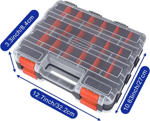 Miniatura 3 de Caja organizadora de herramientas, caja de almacenamiento de piezas pequeñas, 50 compartimentos, organizadores de hardware de doble cara con Naranja