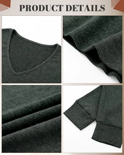 Miniatura 5 de Riyiper 2 camisetas de manga larga para mujer, cuello en V, lisas, casuales, holgadas, camisetas