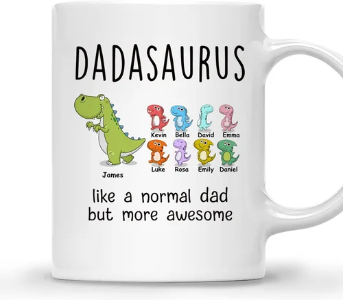 Miniatura 12 de Gossby DADASAURUS - Taza de café personalizada para papá, regalo personalizado para papá de un niño, hija, hijo, esposa con nombres, divertido día 2