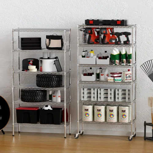 Miniatura 2 de YNN Estantes de almacenamiento, 6000 libras, 6 niveles de metal resistente con ruedas y 8 ganchos, estante de alambre ajustable para garaje, cocina