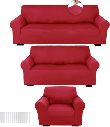 Miniatura 17 de Peryiter Juego de 3 Fundas para Sofá, Cubiertas de Muebles para Sofá, Loveseat, Sillón, Ajuste de Forma Elástico, Sin Arrugas, Protector de Muebles