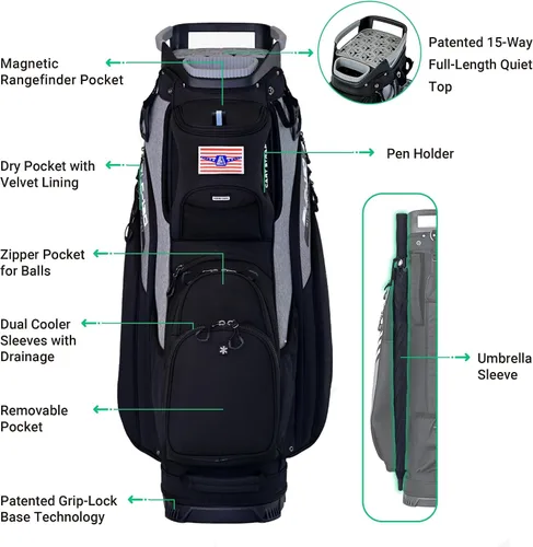 Miniatura 2 de ASK ECHO Soundless-Series - Bolsa para carrito de golf con 15 divisores, parte inferior con bloqueo de agarre