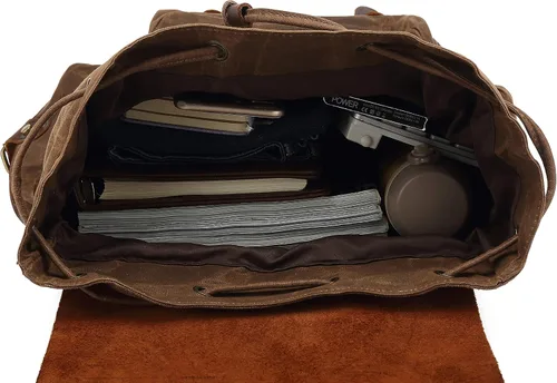 Miniatura 7 de Cuero genuino lona encerada mochila viaje mochila portátil bolsa Gris