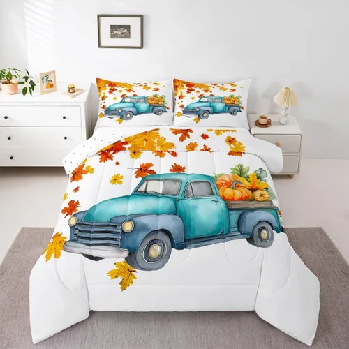 Miniatura 22 de Erosebridal Juego de edredón de gatos lindos para niños, juego de ropa de cama de calabaza y hoja de arce para niñas y niños, juego de edredón