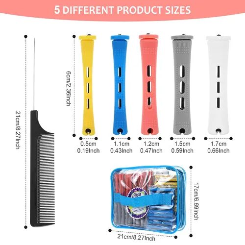 Miniatura 5 de SPTHTHHPY Juego de rodillos para el cabello, 100 varillas permanentes con 5 tamaños, rizador de pelo para mujer, pelo largo y corto, herramientas
