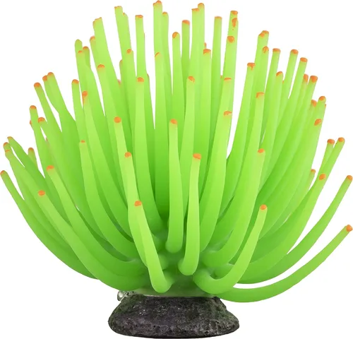 GloFish Adorno de anémona, adorno detallado de acuario, verde grande, crea un efecto brillante (paquete de 1)