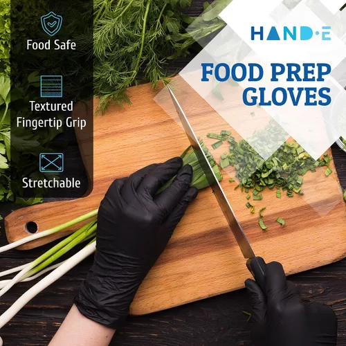 Miniatura 3 de Hand-E Touch Black Nitrile Disposable Gloves -BBQ, Tattoo, Hair Dye, Cooking, Mechanic Gloves - Powder and Latex Free