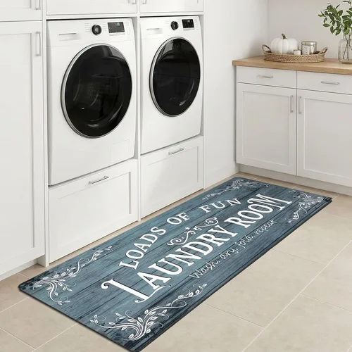 Miniatura 9 de Lansny Alfombra de lavandería de 20 x 60 pulgadas, antideslizante, impermeable, para decoración de cuarto de servicio, lavable, alfombra de Gris