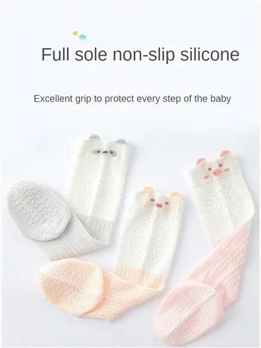 Miniatura 4 de Calcetines antideslizantes hasta la rodilla para bebés y niños pequeños, mallas delgadas para recién nacidos, para gatear en el suelo, 5/6 paquetes