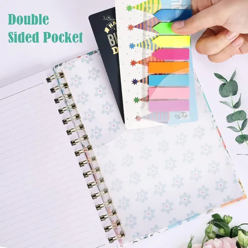 Miniatura 3 de Cuaderno de espiral, diario rayado A5 para mujer, diario en espiral de tapa dura con 2 bolsillos, cuadernos con rayas universitarias, lindo cuaderno