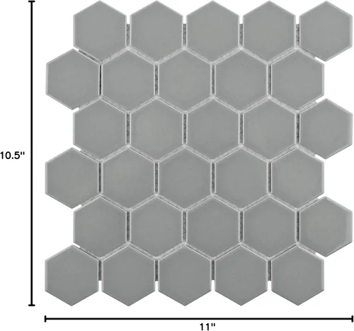 Miniatura 9 de Merola Tile Metro - Azulejo hexagonal de 2 pulgadas, color gris claro brillante, 11-1/8 pulgadas x 12-5/8 pulgadas, azulejos de porcelana para piso