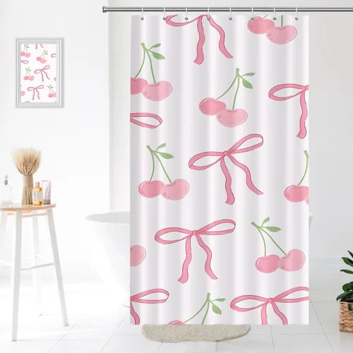 Miniatura 28 de Decoración de baño hippie retro, cortina de ducha de vaca y fresa, tela de poliéster impermeable, 72 x 72 pulgadas, albaricoque