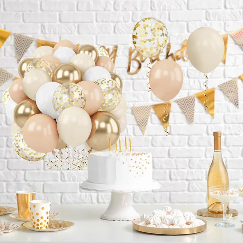 Miniatura 4 de Globos de Confeti Arena Blanca Dorado Rubor, 50 piezas de 12 pulgadas Globos Neutros Beige Dorado Nude para Decoración de Cumpleaños Boda Despedida