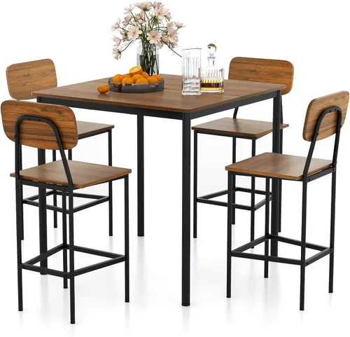 Miniatura 10 de Tangkula Juego de mesa de comedor de altura de mostrador, mesa de bar y sillas, juego de 4 sillas y mesa de pub, juego de comedor que ahorra espacio