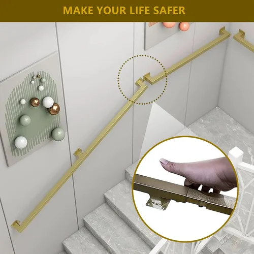 Miniatura 4 de Barandillas doradas para escaleras, barandillas modernas con soportes de hierro forjado y tornillos de metal, barra de seguridad para interiores