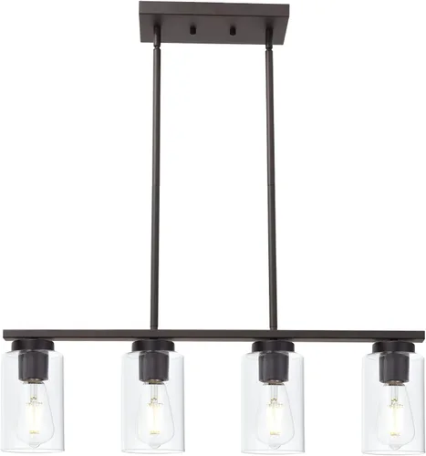 Miniatura 15 de TODOLUZ Lámparas colgantes industriales negras, iluminación colgante de cocina con pantalla cilíndrica de vidrio transparente para granja, comedor