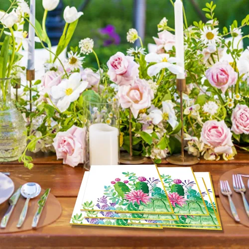 Miniatura 4 de Platos de papel de cumpleaños de cactus suculentos, servilletas, plantas, cactus, juego de vajilla desechable, suministros para fiestas