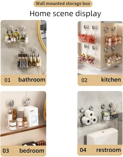 Miniatura 7 de Organizador de ducha de baño transparente, estante de almacenamiento de montaje en pared con ventosas, estante de almacenamiento de baño 12.7 x 4.5